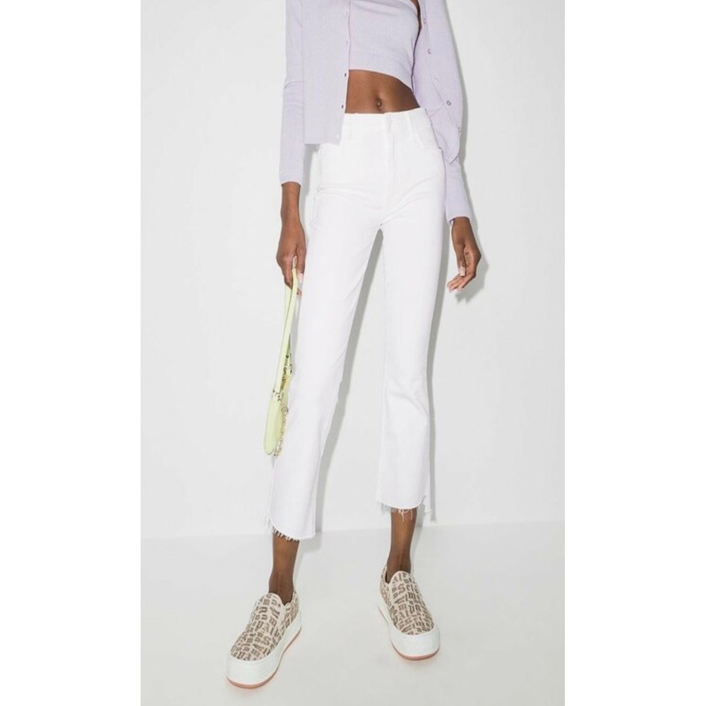 MOTHER The Insider Crop Step Fray Jeans Fairest Of Them All White Size 26